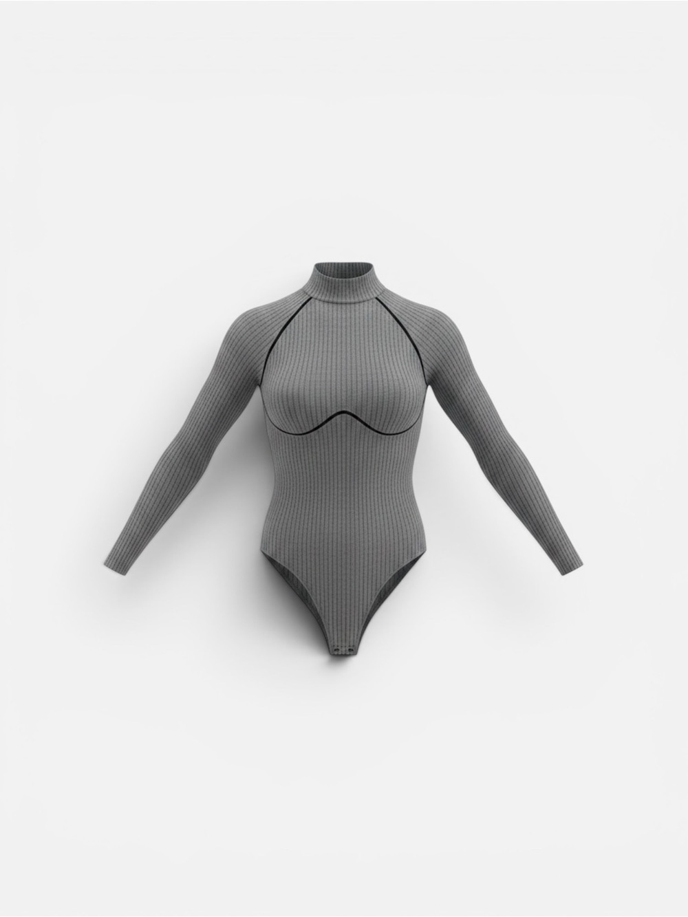 Fleur du Mal Gray Ribbed Mock Neck Bodysuit